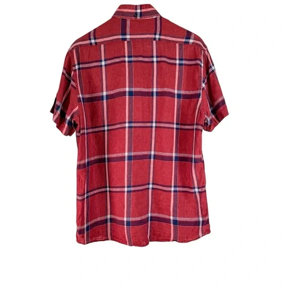 Taylor Stitch Men’s 100% Linen Plaid Short Sleeve Shirt Size 42 or Large - Picture 2 of 6